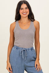 Taupe Sleeveless Ribbed Top