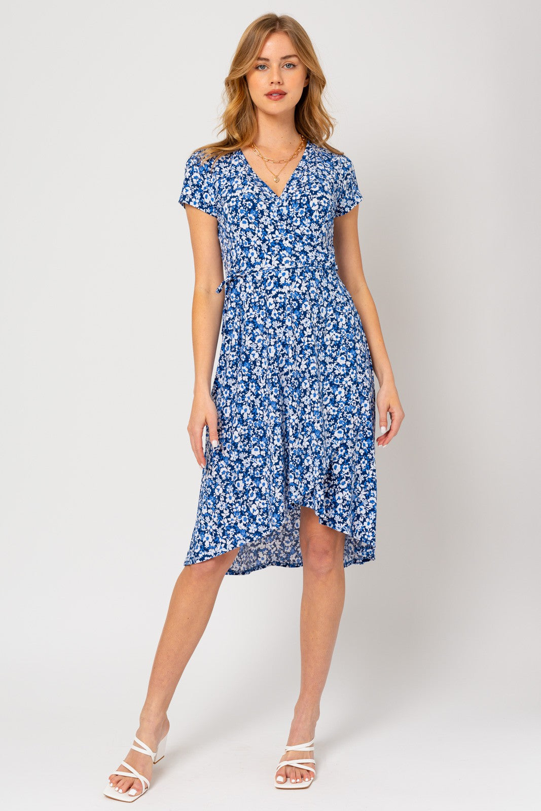 Navy Floral Wrap Maternity Midi Dress