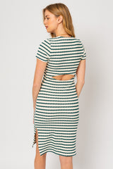 Forest Green Striped Back Cutout Dress
