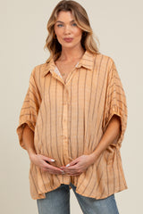 Yellow Striped Collared Oversized Maternity Top