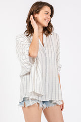 Ivory Striped Collared Oversized Top