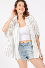 Ivory Striped Collared Oversized Top