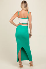 White Green Colorblock Fitted Maxi