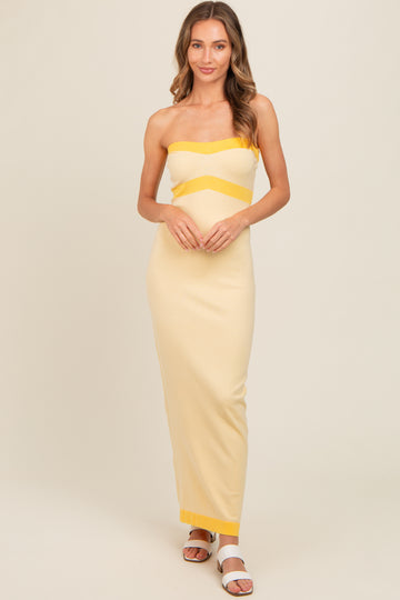 Yellow Strapless Contrast Trim Maxi Dress