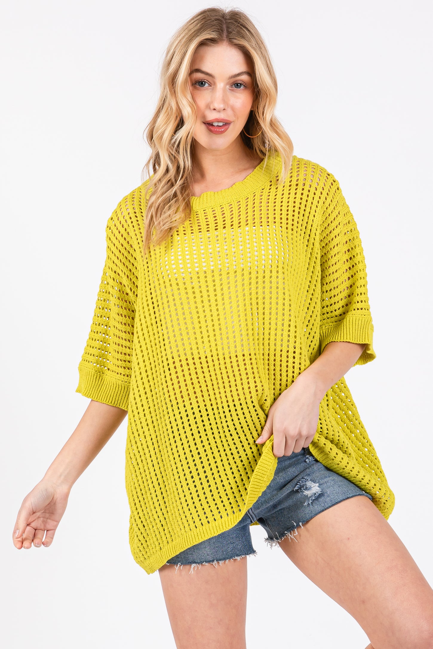 Lime Crochet Knit Short Dolman Sleeve Maternity Top