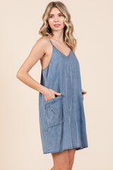 Blue Chambray Front Pocket Dress