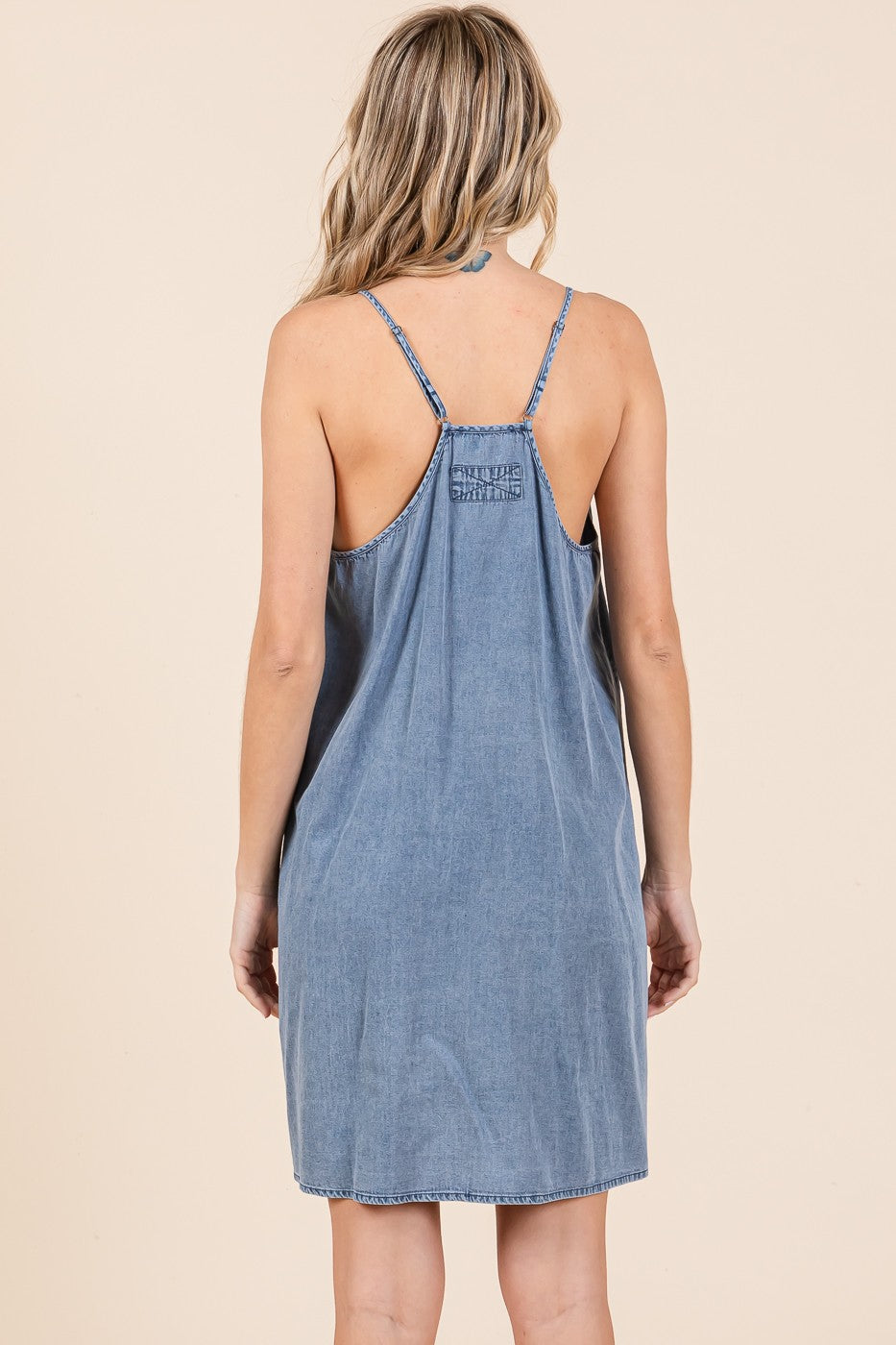 Blue Chambray Front Pocket Dress