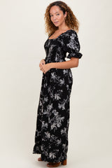 Black Floral Smocked Square Neck Wide Leg Jumpsuit