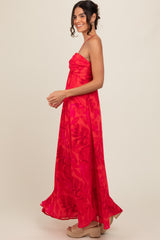 Red Tonal Floral Halter Maxi Dress