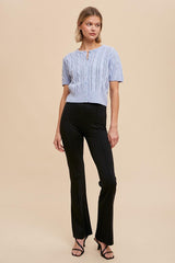 Powder Blue Cable Knit Puff Sleeve Cardigan