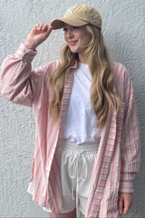 Pink Stripe Button Down Soft Washed Shirt