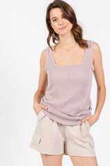 Light Pink Sleeveless Ribbed Square Neck Top