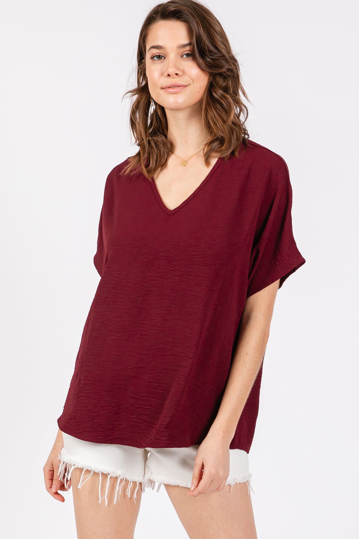 Merlot Short Sleeve Maternity Blouse
