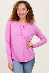 Pink Long Sleeve Exposed Seam Maternity Top