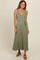 Light Olive Pleated V-Neck Waist Tie Sweater Maxi Dress