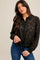 Black Tie Waist Chiffon Jacquard Button Down Blouse