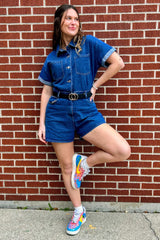 Medium Denim Button Down Shirt Romper