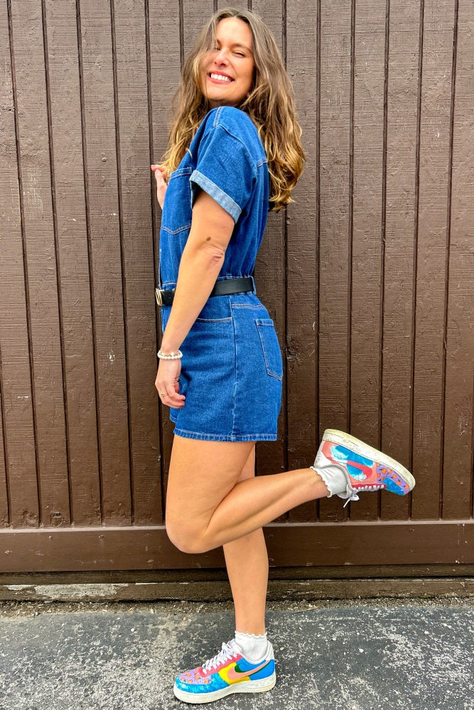 Medium Denim Button Down Shirt Romper