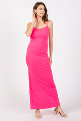 Pink Ribbed Fitted Maxi Dress