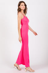 Pink Ribbed Fitted Maxi Dress