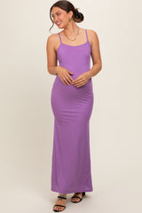 Purple Ribbed Fitted Maternity Maxi Dress