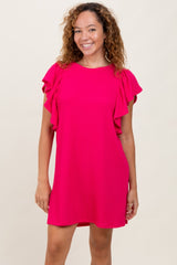 Fuchsia Ribbed Ruffle Sleeve Dress