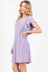 Lavender Ribbed Ruffle Sleeve Dress
