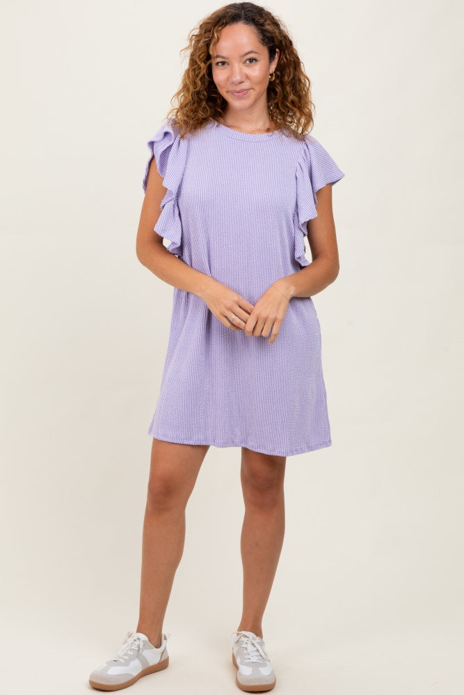 Lavender Ribbed Ruffle Sleeve Dress