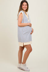 Cream Blue Striped Maternity Mini Dress