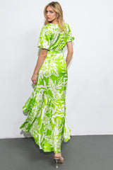 Lime Floral Hi-Low Midi Dress