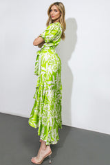 Lime Floral Hi-Low Midi Dress