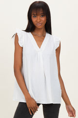 White Swiss Dot Flutter Sleeve V-Neck Maternity Top
