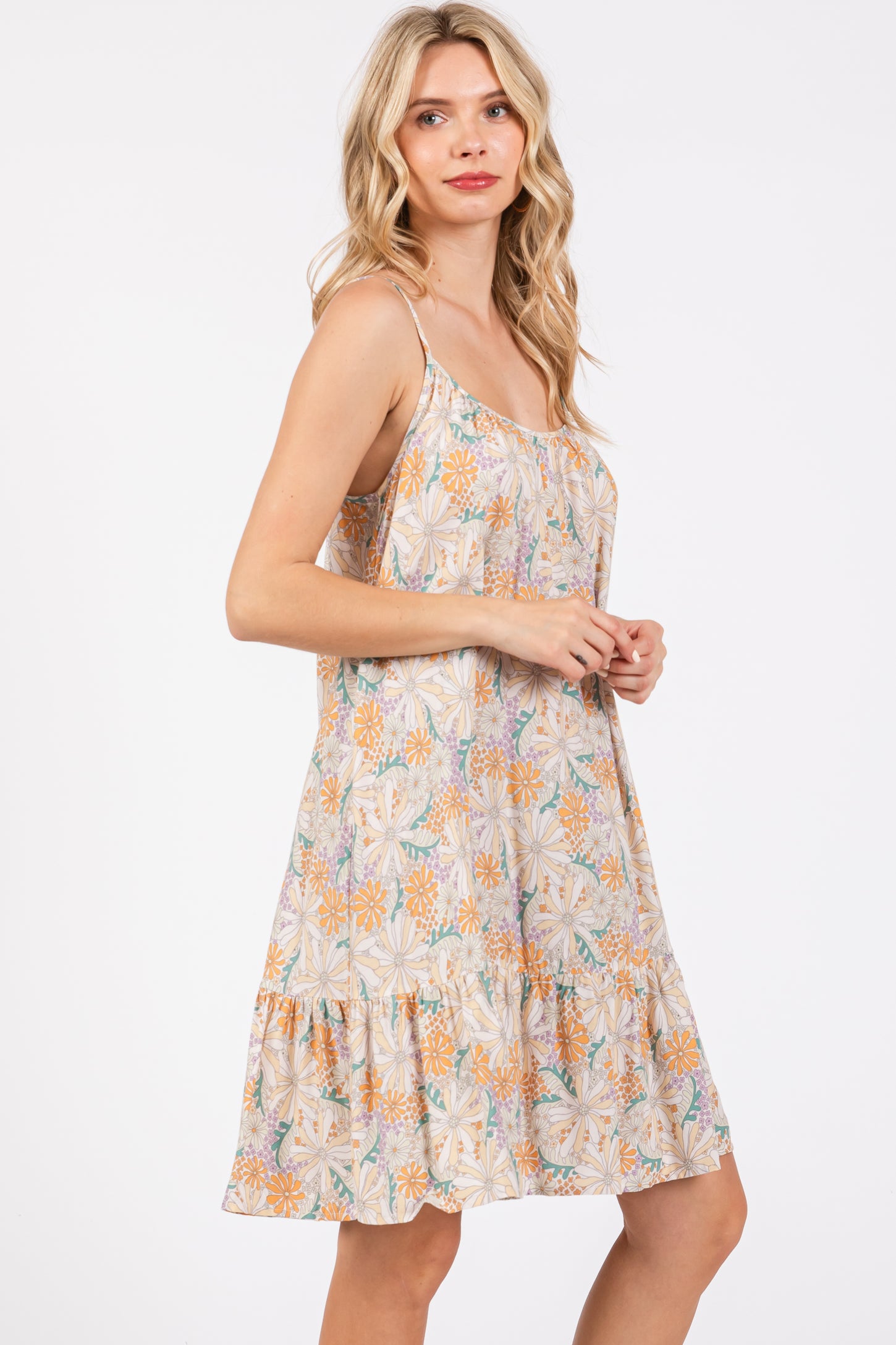 Cream Floral Sleeveless Mini Dress