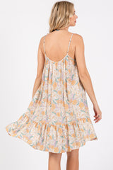 Cream Floral Sleeveless Mini Dress