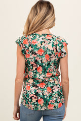 Black Floral Ruffle Cap Sleeve Maternity Top