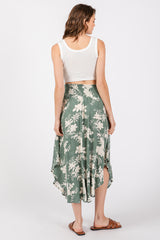 Jade Floral Embroidered Smocked Round Hem Midi Skirt