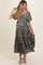 Black Floral Ruched Strappy V-Neck Front Puff Short Sleeve Maternity Midi Dress