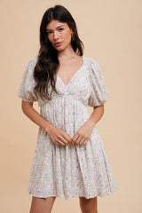 Cream Floral V-Neck Cutout Back Maternity Dress