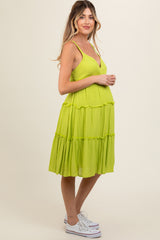Lime Yellow Ruffle Tiered Cutout Back Tie Maternity Dress