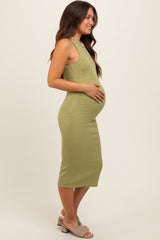 Sage Sleeveless Ribbed Knit Maternity Midi Dress