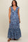 Blue Abstract Floral Ruffle Accent Maternity Maxi Dress