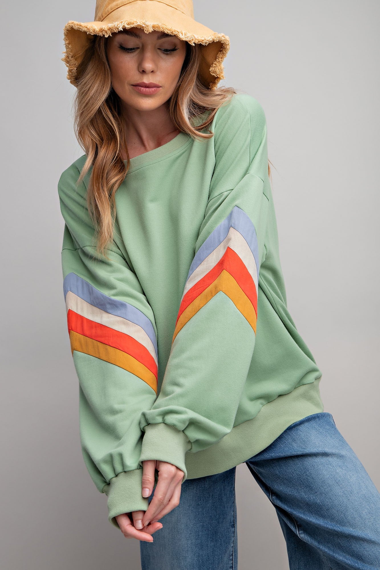 Sage Banded Bottom Terry Pullover