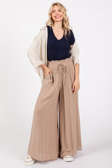 Taupe Wide Leg Smocked Lightweight Maternity Pants