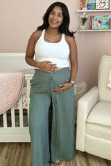 Olive Wide Leg Smocked Lightweight Maternity Pants