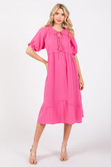 Pink Tassel Tie Midi Dress