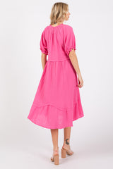 Pink Tassel Tie Midi Dress