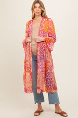 Pink Floral Paisley Metallic Striped Tie Front Maternity Cover Up