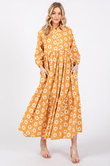 Yellow Floral 3/4 Sleeve Collared Maternity Maxi Dress