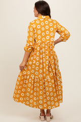 Yellow Floral 3/4 Sleeve Collared Maternity Maxi Dress