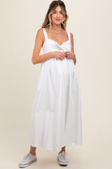White Front Tie Sleeveless Maternity Midi Dress